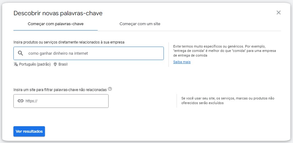 como pesquisar palavras chaves no google ads passo a passo