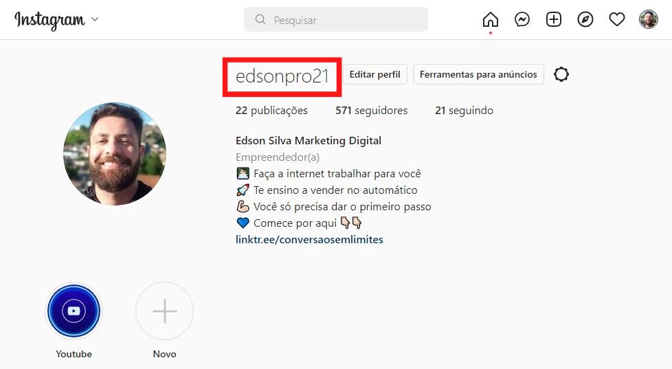 nome de usuário para instagram