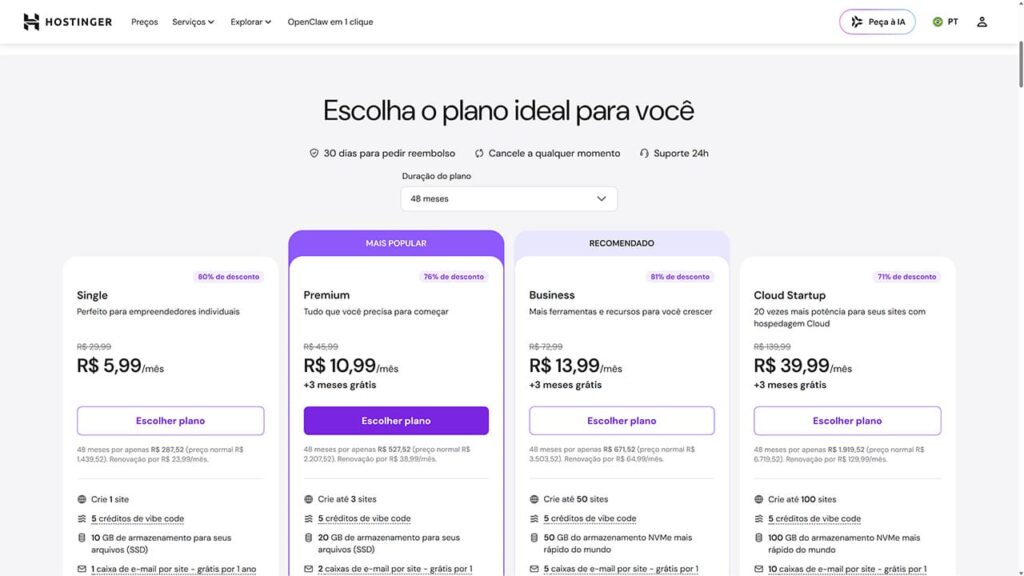 Planos de Hospedagem Hostinger