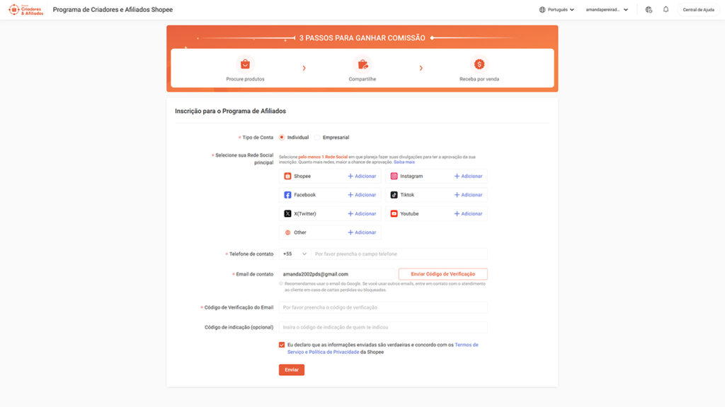 shopee programa de afiliados cadastro