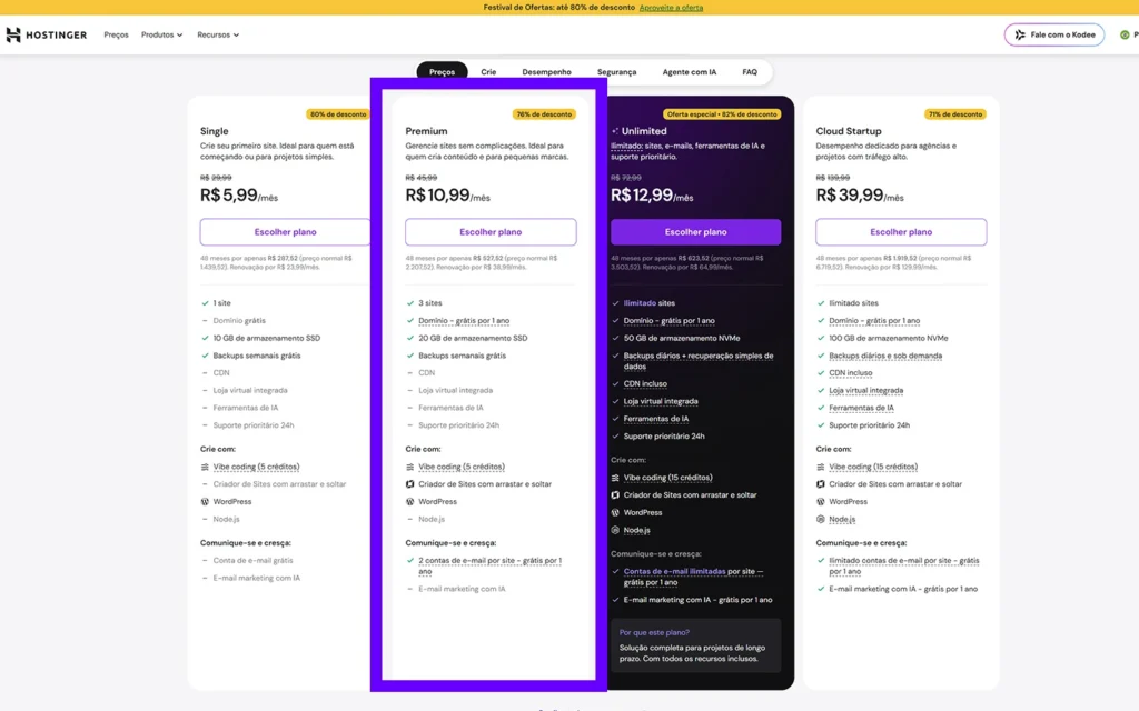Plano Premium Hostinger